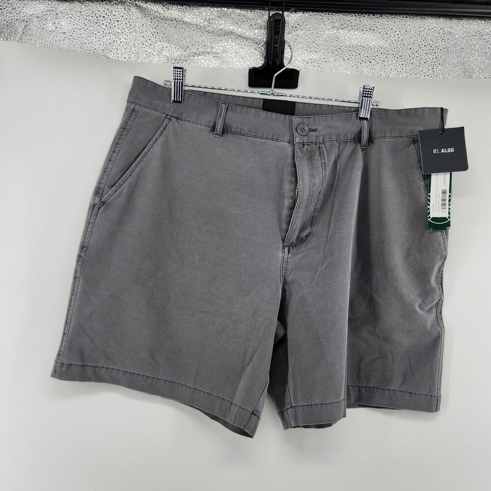 01 Algo Men's Dark Grey Size 36 Performance 7" Garment Dyed Chino Shorts NWT